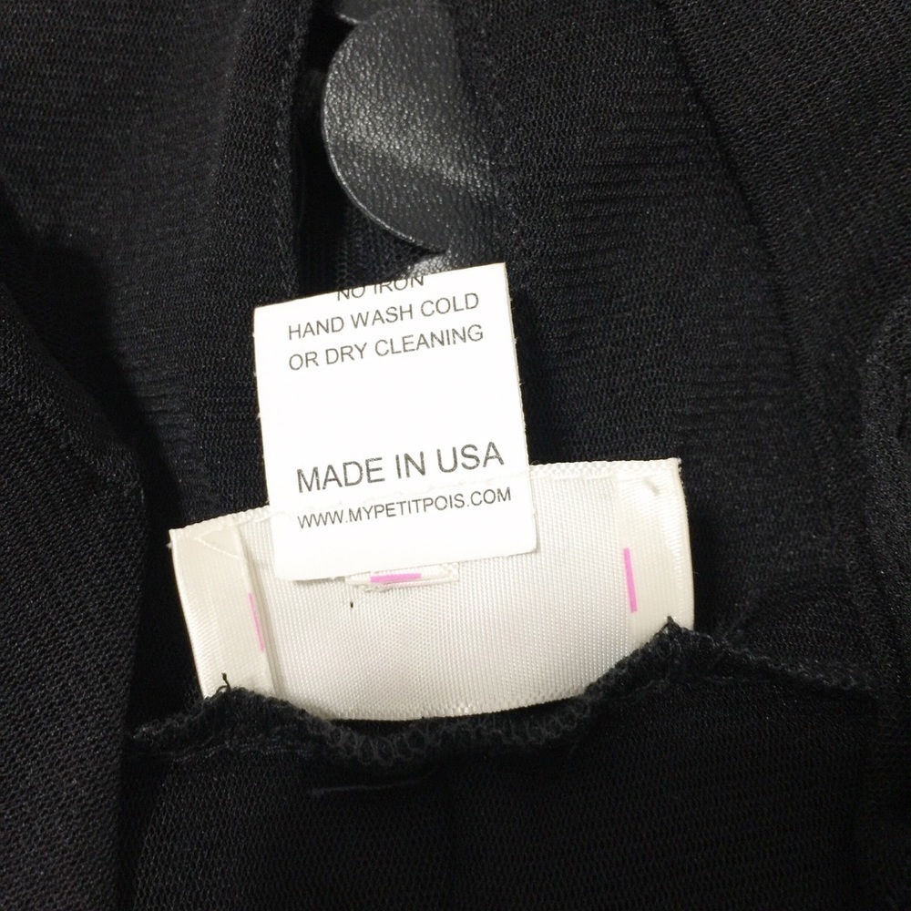 Petis Pois Black Faux Leather Mesh Tiered Layered Sheath Dress S - Picture 6 of 7